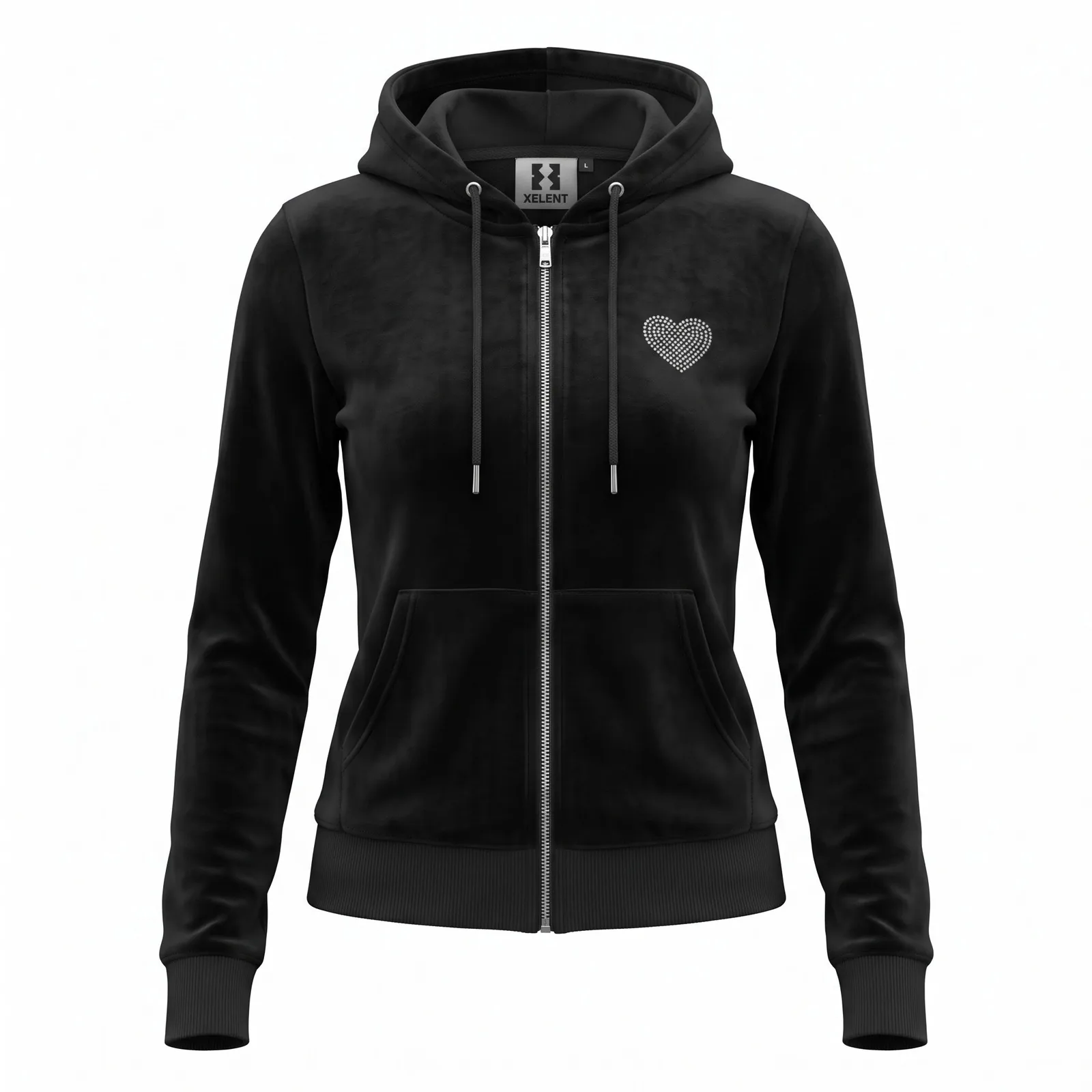 Custom Rhinestone Hoodie Women Velour Fitted Zip Up Rhinestone Butterfly Back Y2K Hoodie OEM Wholesale — front view