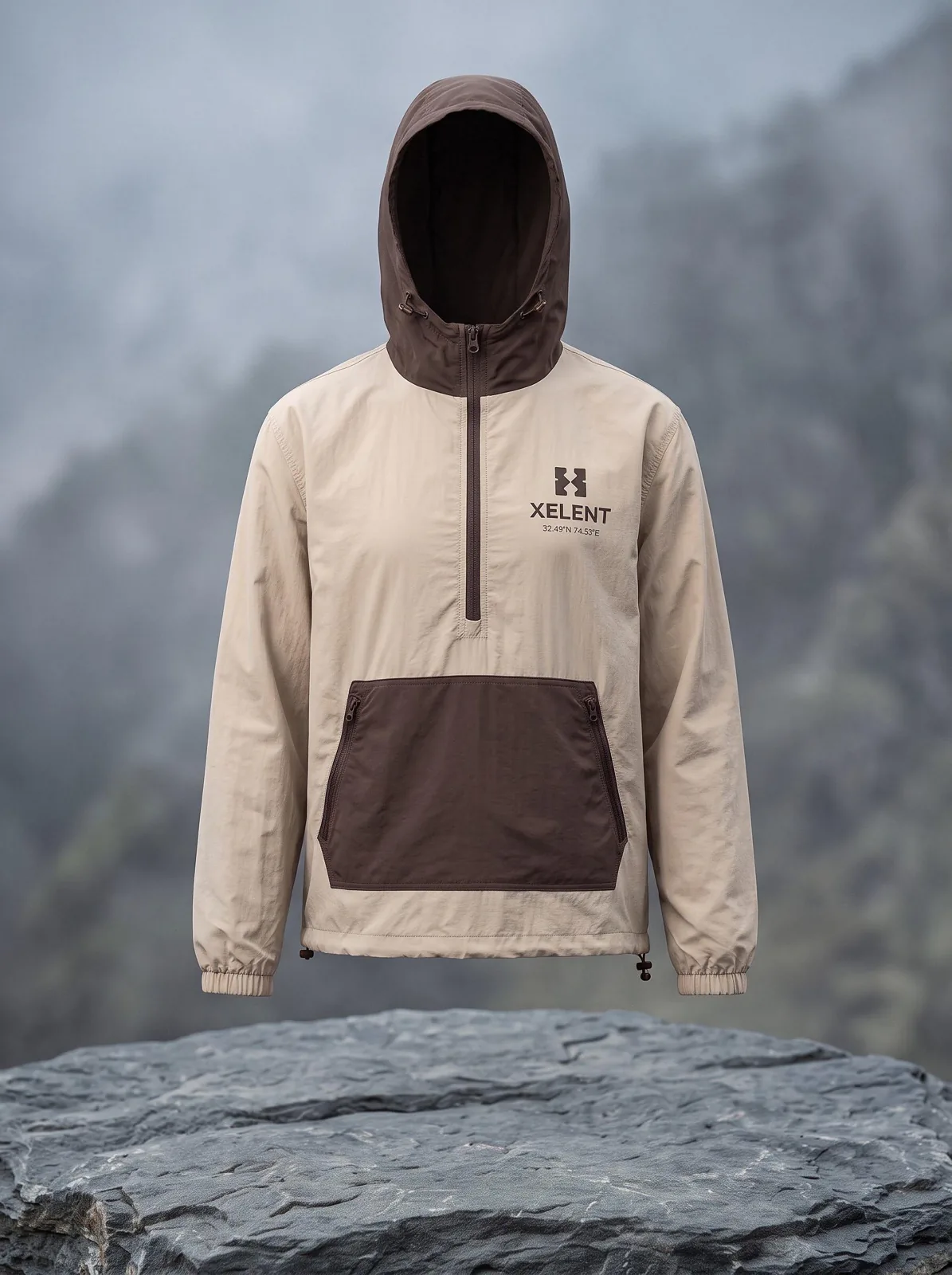 Sand and Brown Gorpcore Anorak, Custom OEM Oversized Nylon Jacket, Unisex Streetwear Manufacturer — back view