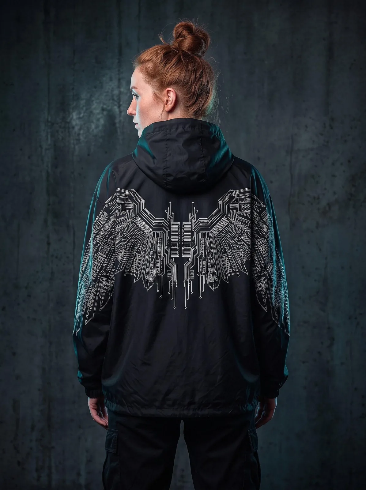 Black Techwear Windbreaker, Custom OEM Oversized Nylon Jacket, Unisex Streetwear Manufacturer — front view