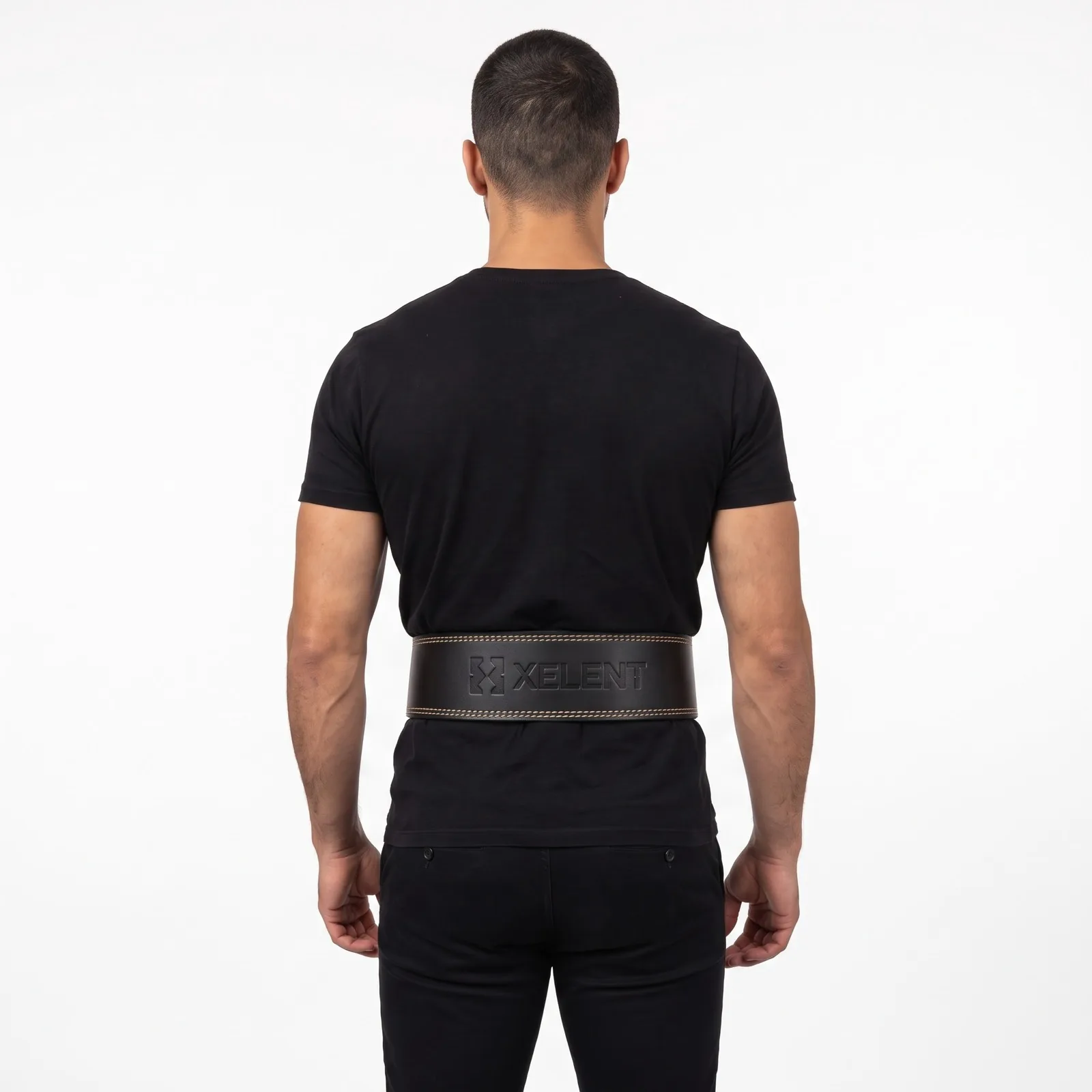 Leather Lever Powerlifting Belt Cowhide Leather Custom Logo OEM Wholesale — back view