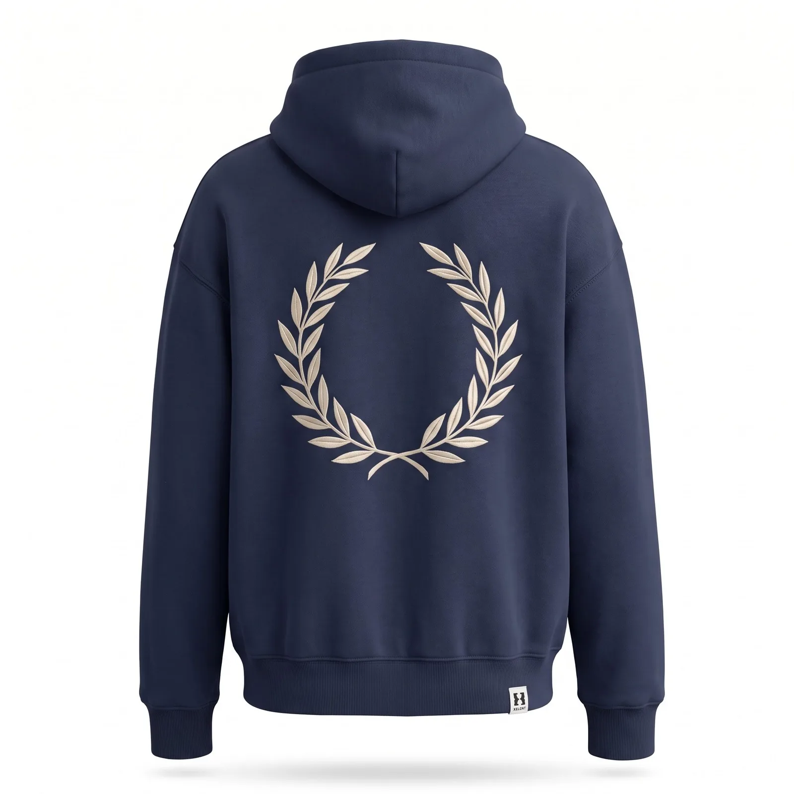 Custom Zip Up Hoodie 380 GSM Washed Navy Fleece Embroidered Olive Wreath Church Merch Hoodie OEM Wholesale — back view