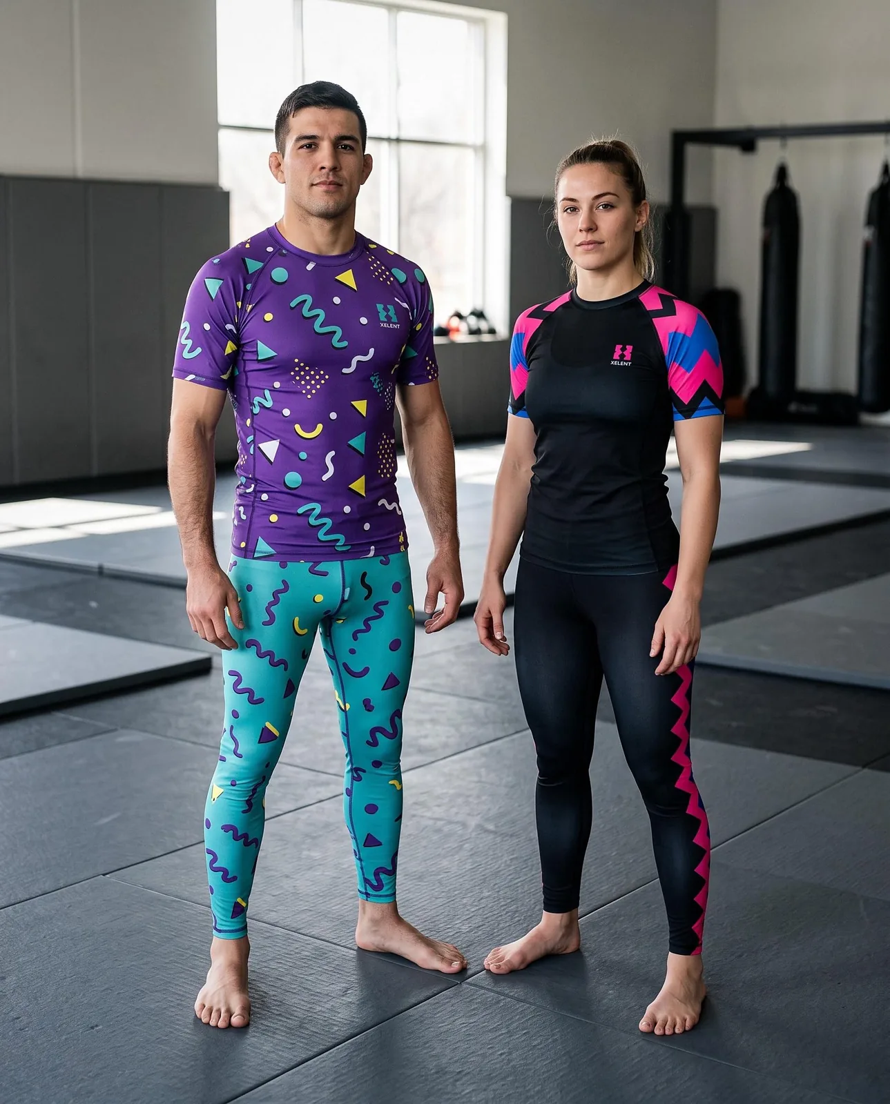 Retro 90s No Gi Set, Sublimated BJJ Rashguard and Spats, Custom OEM Grappling Wholesale — back view