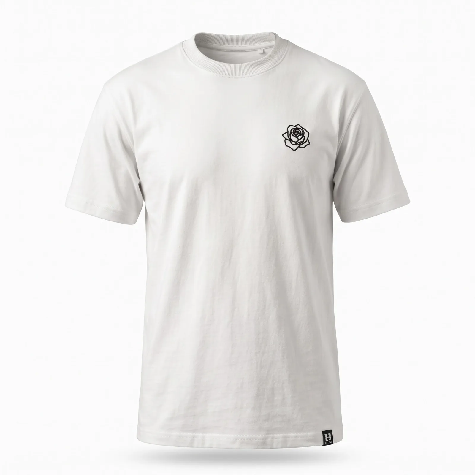 Custom Heavyweight T Shirt 280 GSM White Cotton Crew Neck Embroidered Rose Streetwear Tee OEM Wholesale — front view