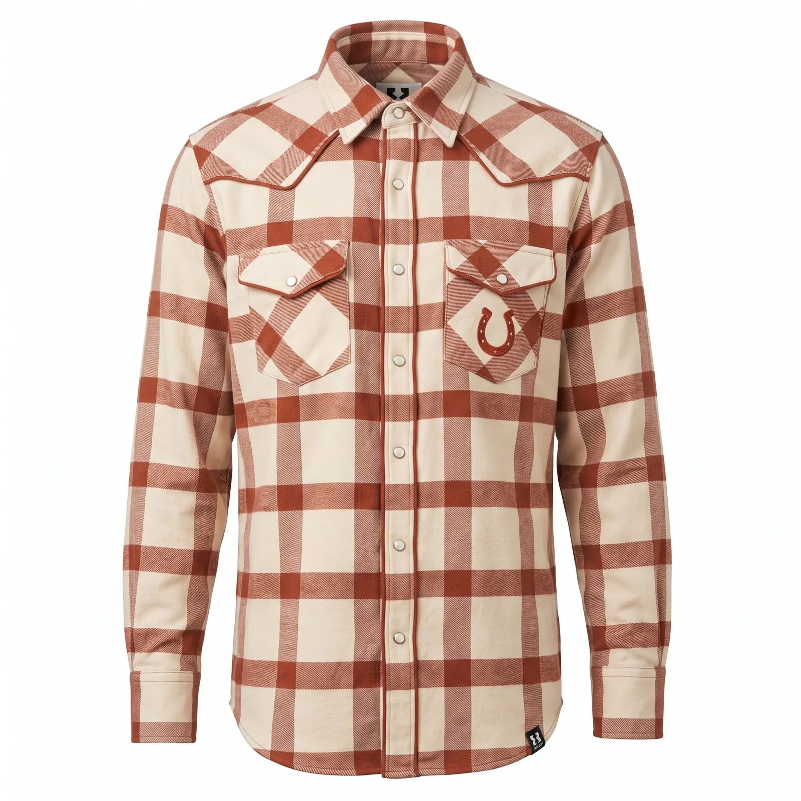 Custom Western Shirt Pearl Snap Oversized Plaid Brushed Flannel Piped Yoke Embroidered OEM Wholesale — front view