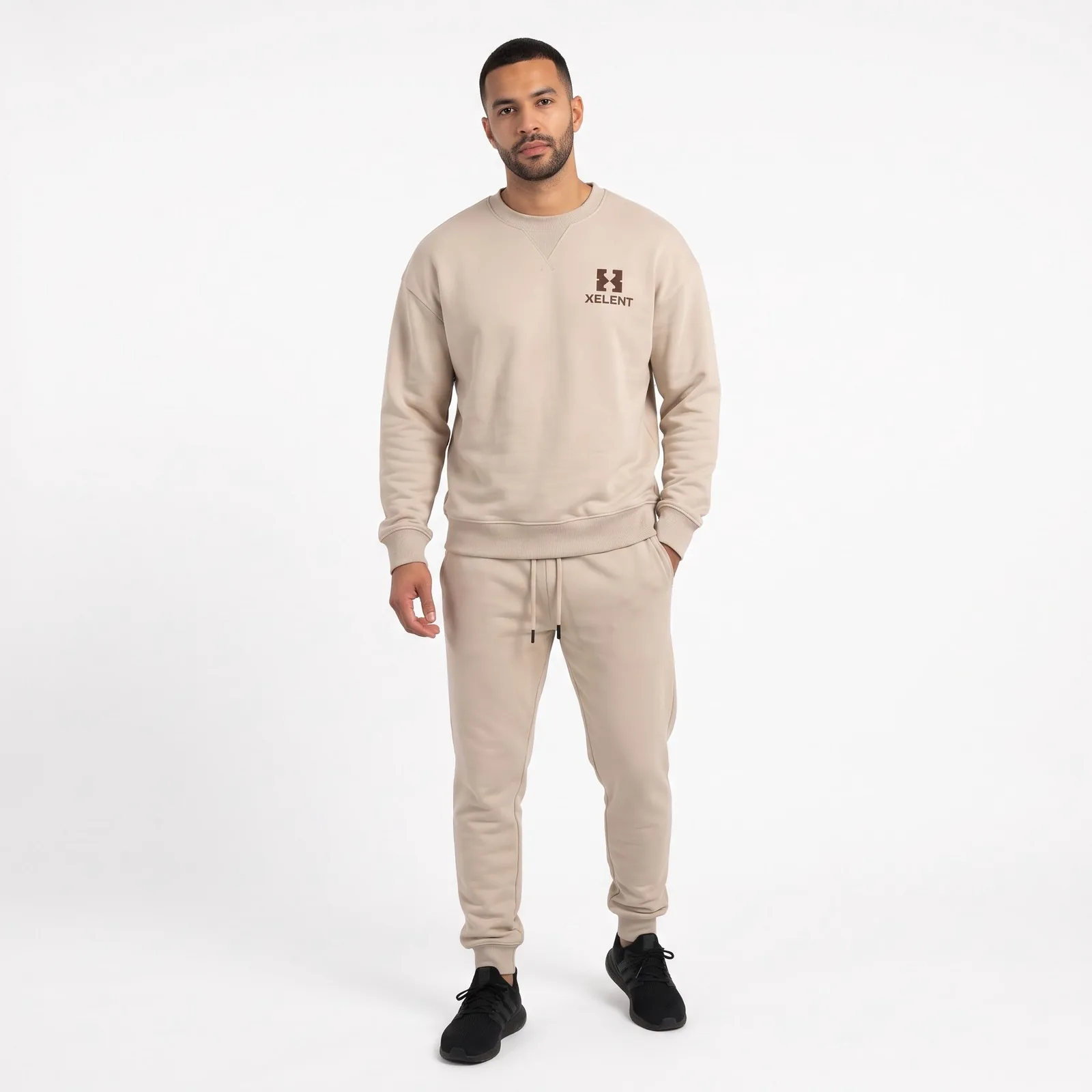 Cotton French Terry Jogging Set Pockets Embroidered Custom Logo OEM Wholesale — front view