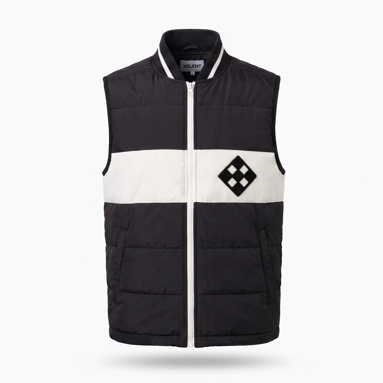 Custom Racing Vest Quilted Nylon Zip Vest Chenille Chequered Diamond Streetwear Gilet OEM Wholesale — front view