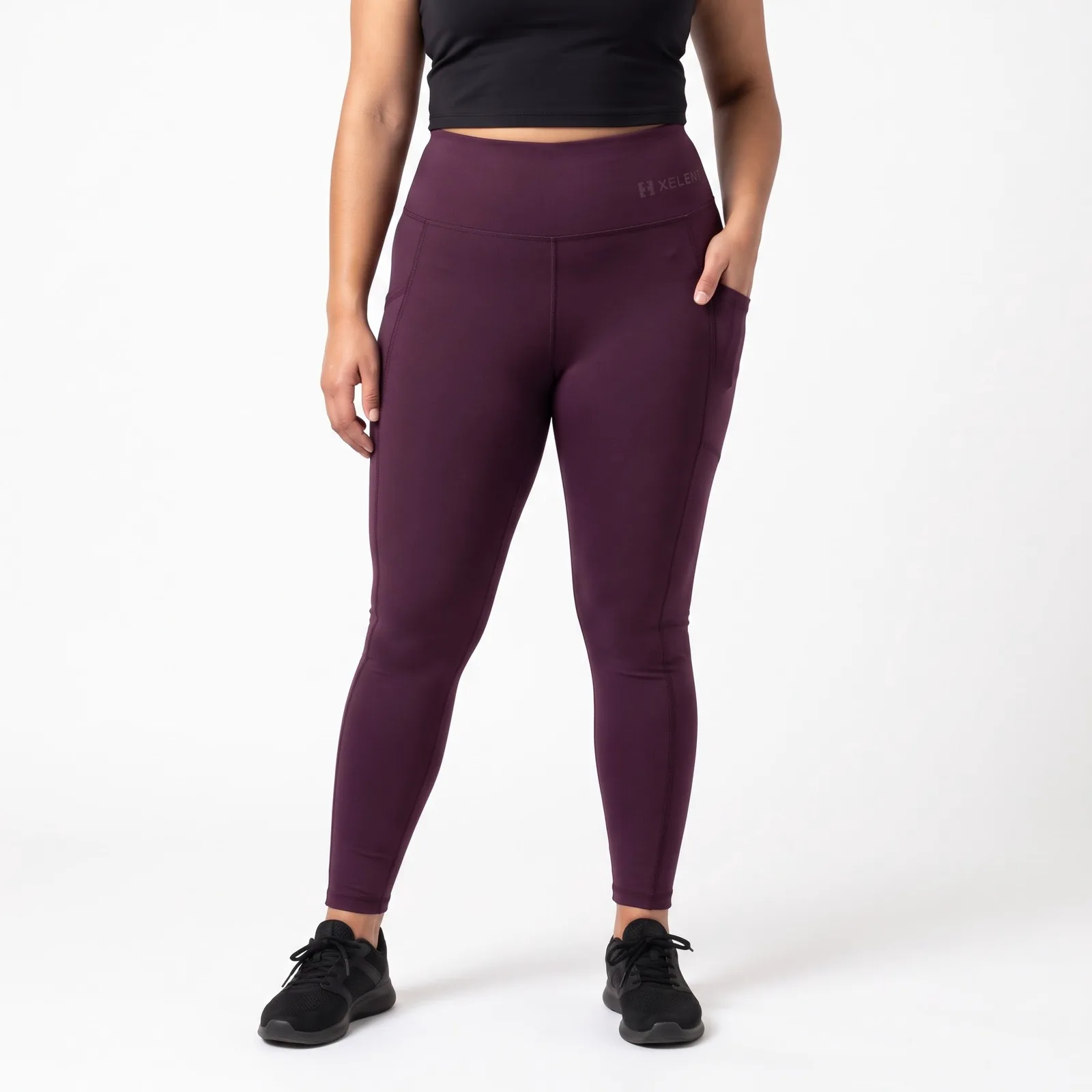 Plus-Size High-Waist Pocket Leggings Nylon Spandex Pockets Lined Custom Logo OEM Wholesale — front view