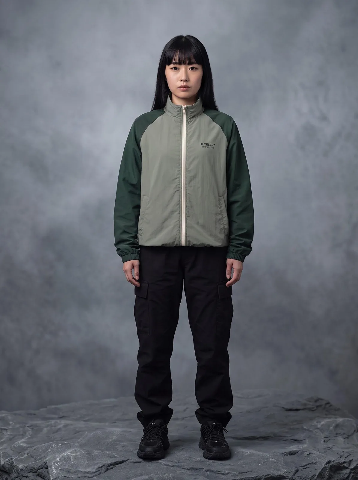 Lichen Green Gorpcore Jacket, Custom OEM Oversized Nylon Jacket, Unisex Streetwear Manufacturer — front view