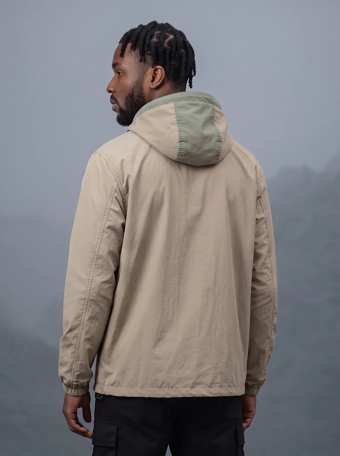 Sand Gorpcore Half Zip, Custom OEM Oversized Nylon Jacket, Unisex Streetwear Manufacturer — back view