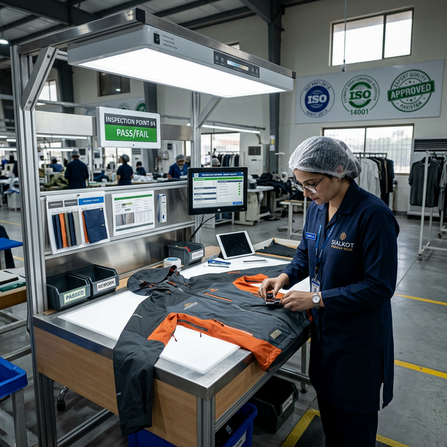Buying-house apparel factory audit materials arranged for supplier review in a Pakistan factory office