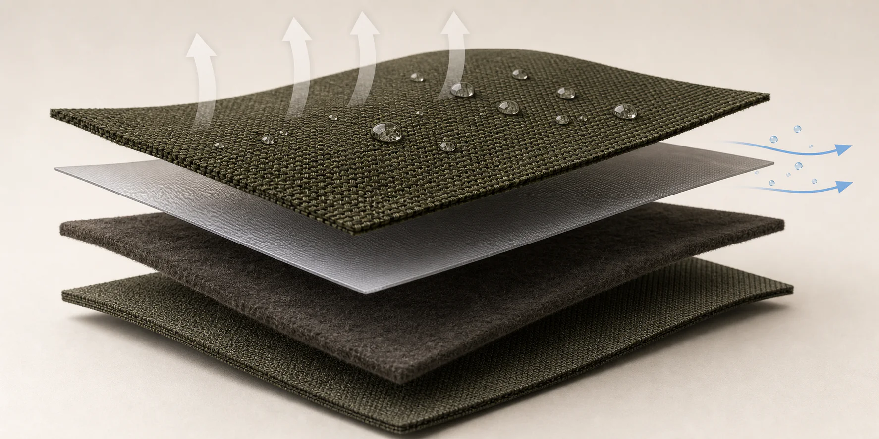 Technical hunting fabric layers used to plan material and garment evidence