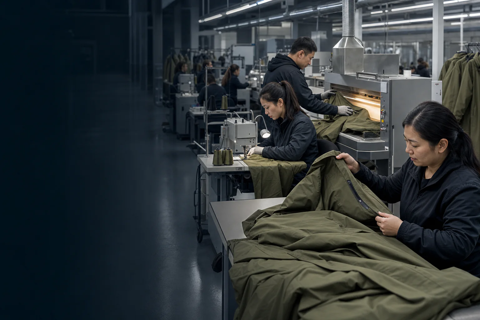 Technical apparel production team working from controlled specifications