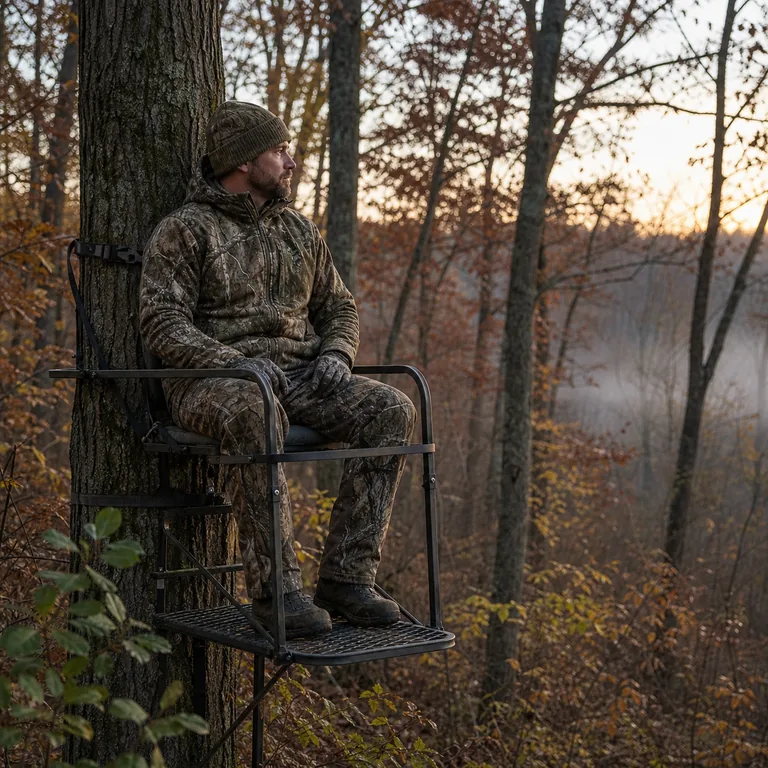 Whitetail hunter in quiet woodland conditions