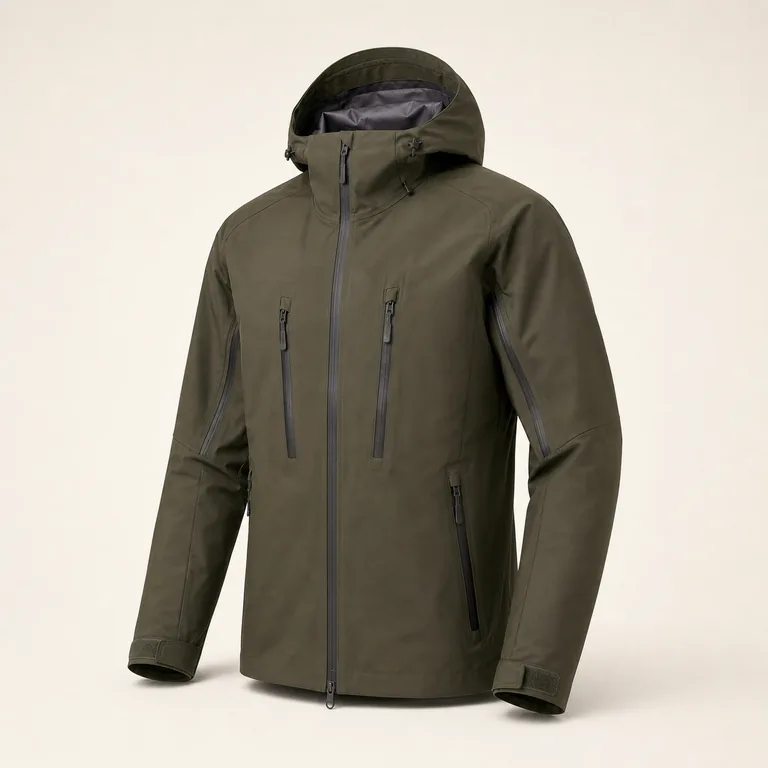Weather-protective hunting shell jacket
