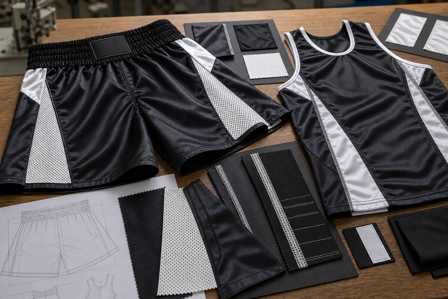 Satin, Mesh, and Stretch Panels for Boxing Apparel