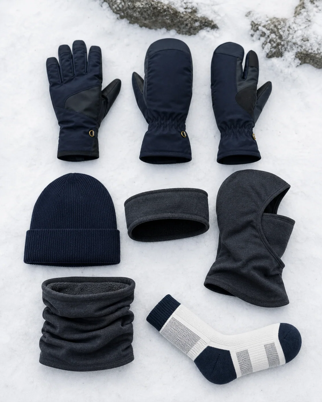 Generated product study of unbranded gloves, mittens, headwear, facewear and ski sock