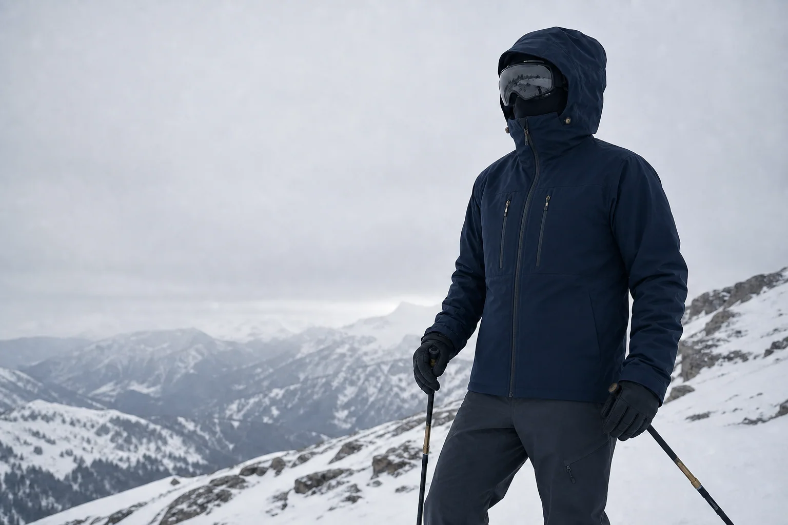 Generated editorial concept of technical ski apparel in mountain conditions