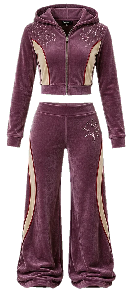 Women's cropped velour matching-set development direction
