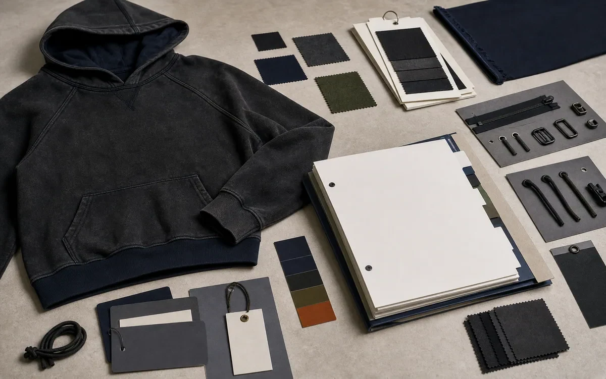 Representative established streetwear product record with garment, trims and documents