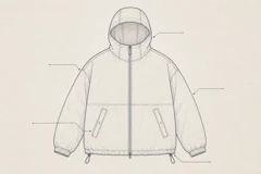 Partial technical specification drawing for a hooded jacket