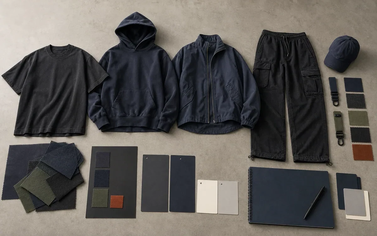Representative first streetwear capsule with apparel, swatches and planning record