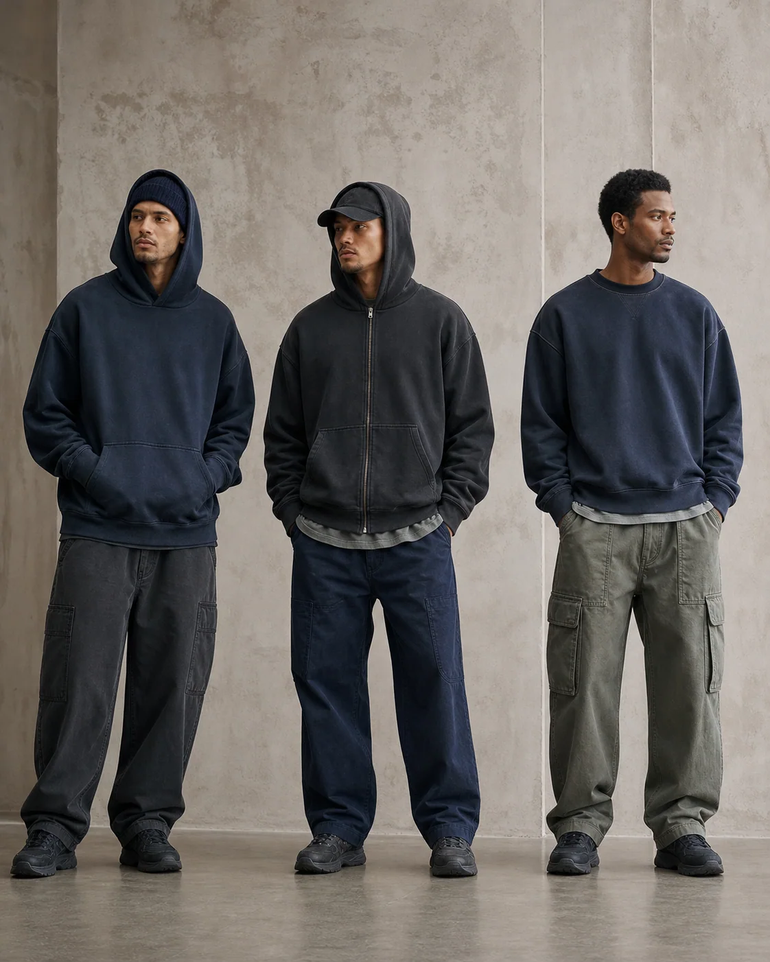 Generated editorial concept of coordinated unbranded hoodies and sweatshirts