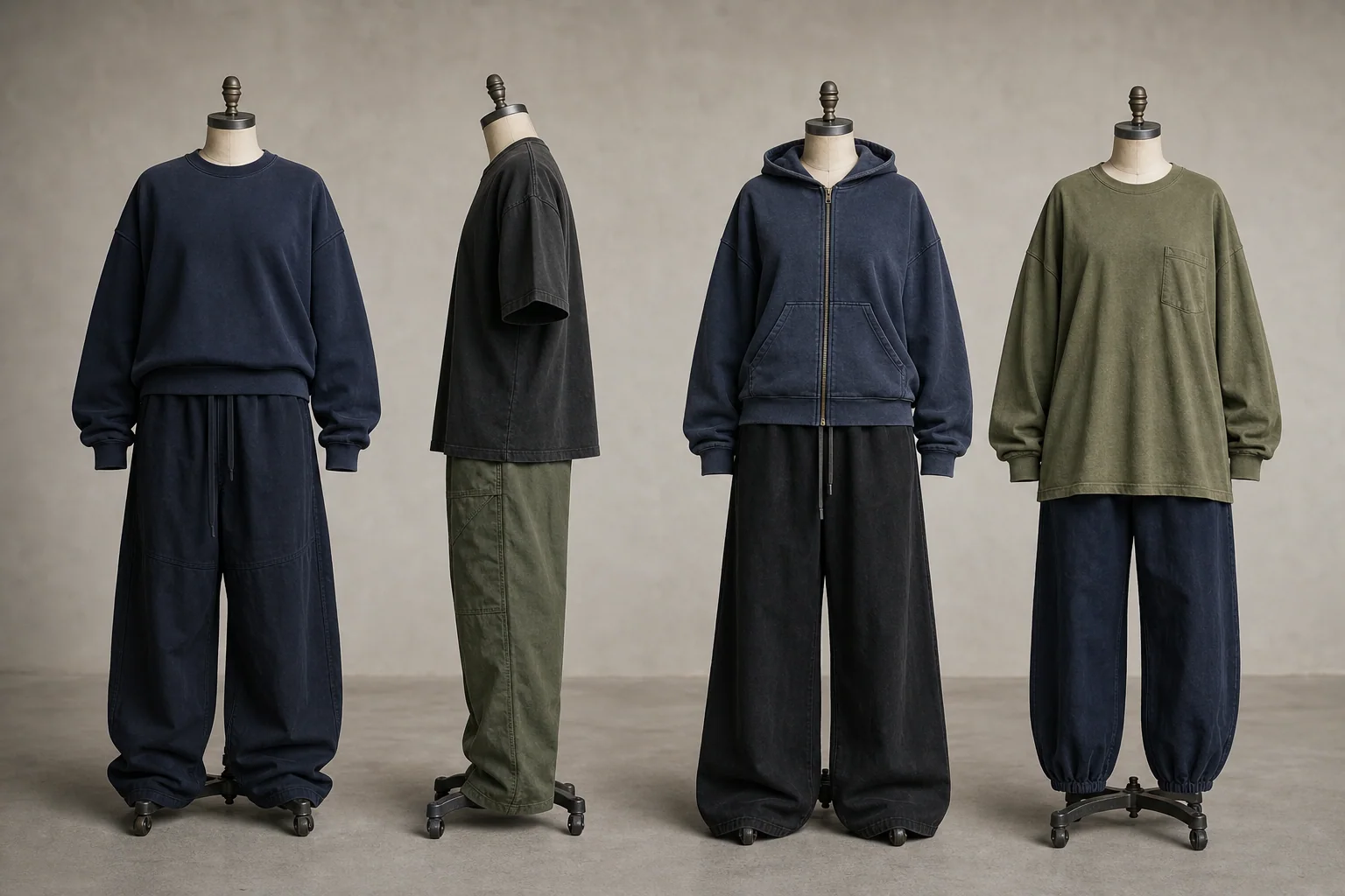 Generated explanatory silhouettes showing streetwear top proportion differences without numerical measurements