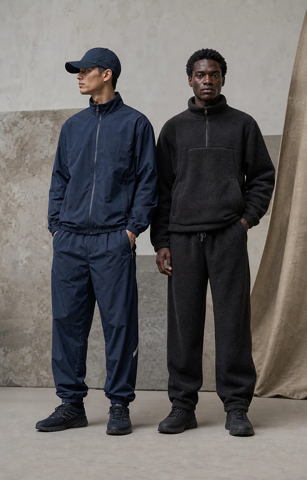 Generated editorial concept of coordinated unbranded tracksuits and streetwear sets