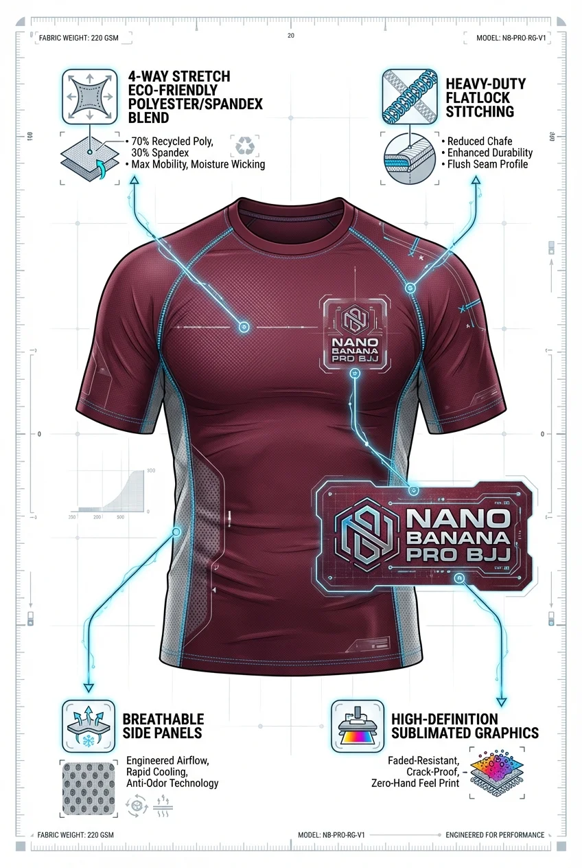 Premium Custom BJJ Rashguard - Sublimated Short Sleeve manufacturing detail 8