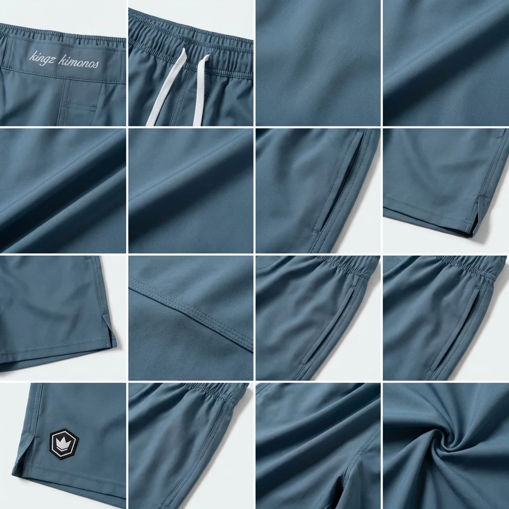 Premium No-Gi Grappling MMA Shorts with Side Stripes manufacturing detail 5