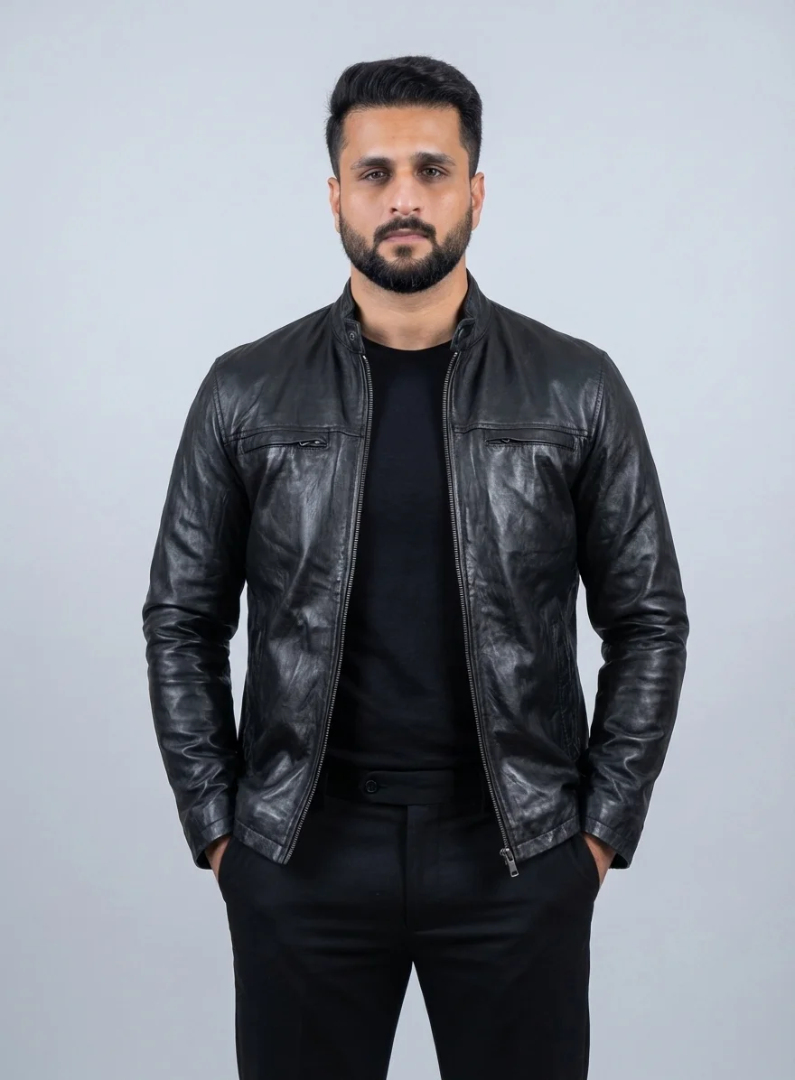 Men's Premium Cafe Racer Eco-Leather Jacket - Custom Apparel Manufacturer Sialkot Pakistan