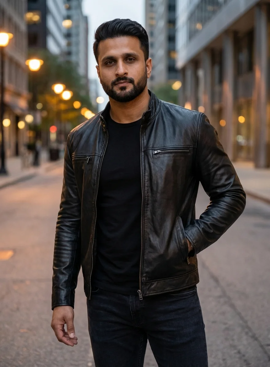 Men's Premium Cafe Racer Eco-Leather Jacket manufacturing detail 6