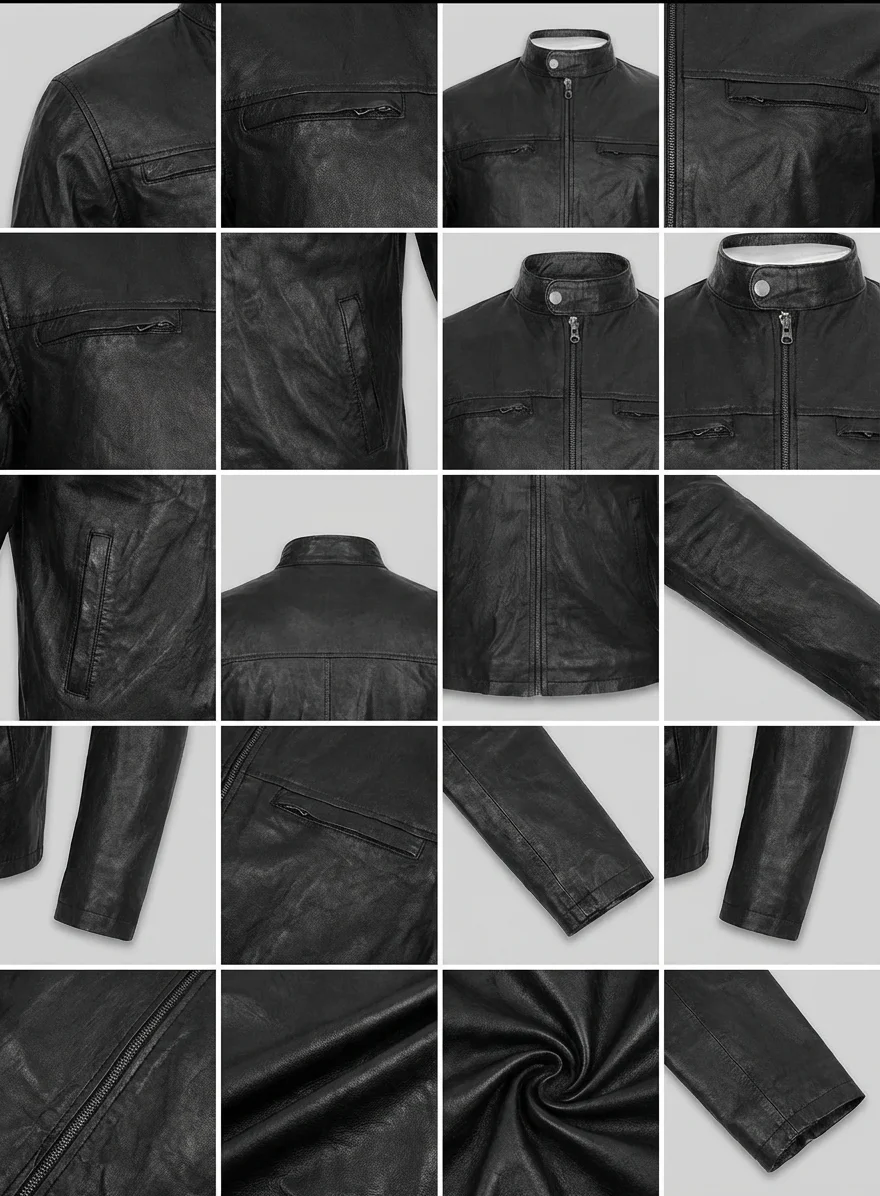Men's Premium Cafe Racer Eco-Leather Jacket manufacturing detail 5