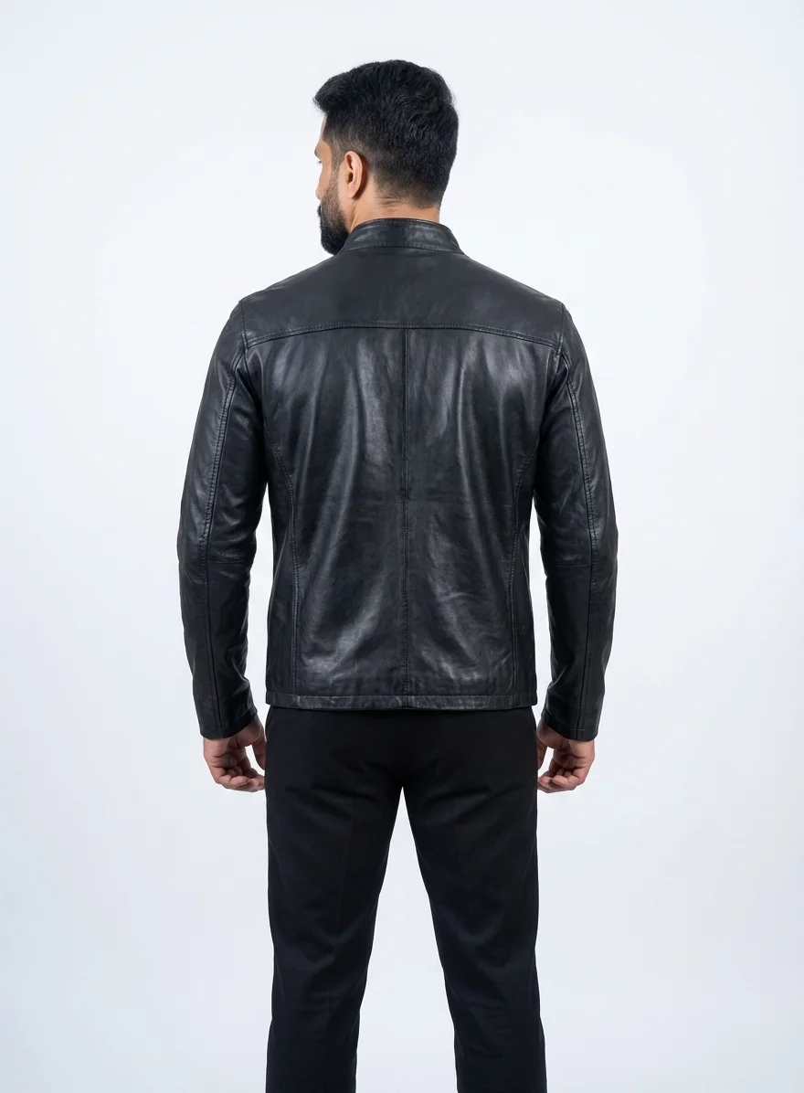 Men's Premium Cafe Racer Eco-Leather Jacket manufacturing detail 4
