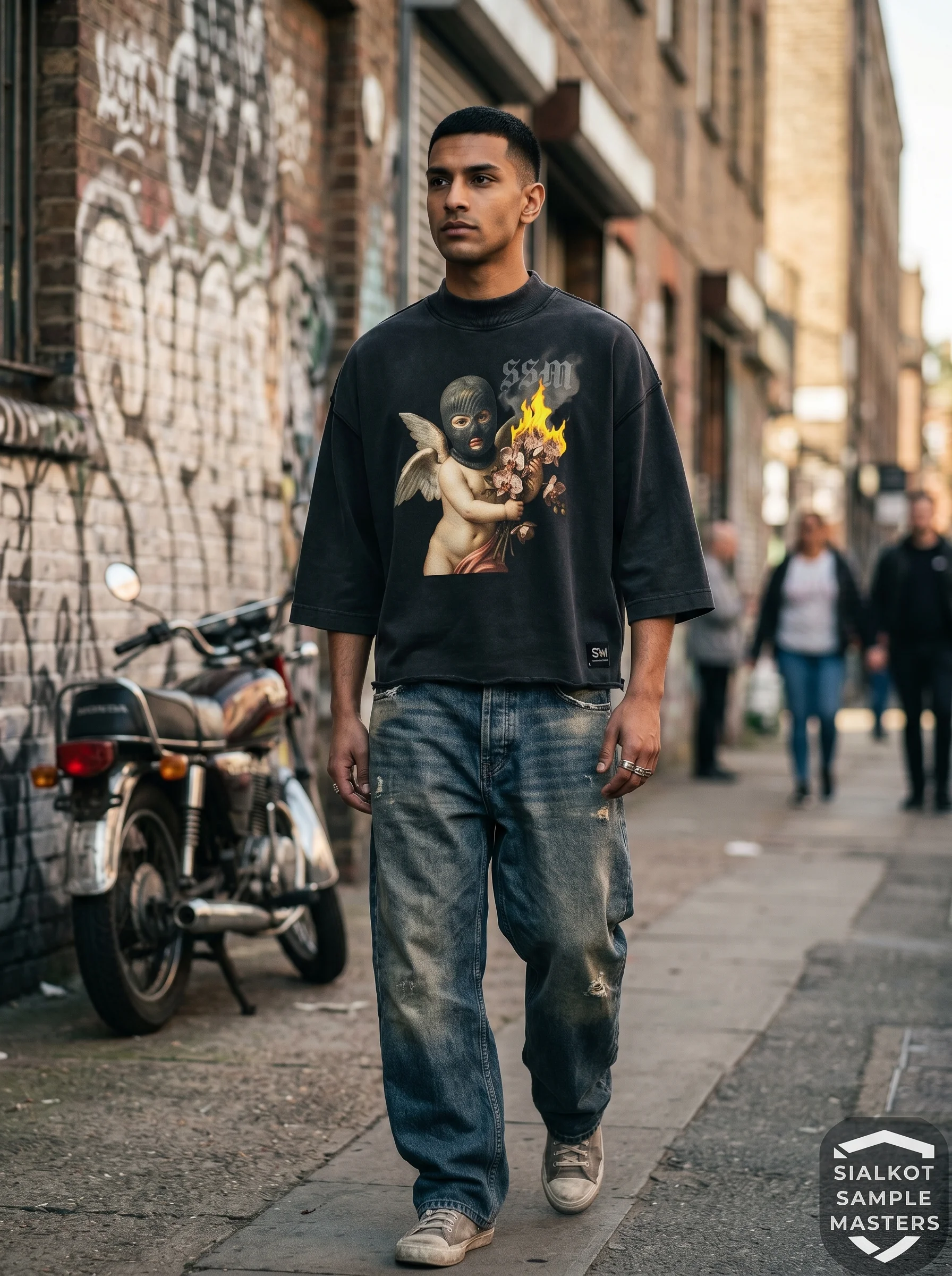 OEM Custom 380GSM Ultra Heavyweight Boxy Cropped T Shirt Acid Wash Vintage DTG Puff Print Graphic Streetwear Mens Tee Ayzelify manufacturing detail 5