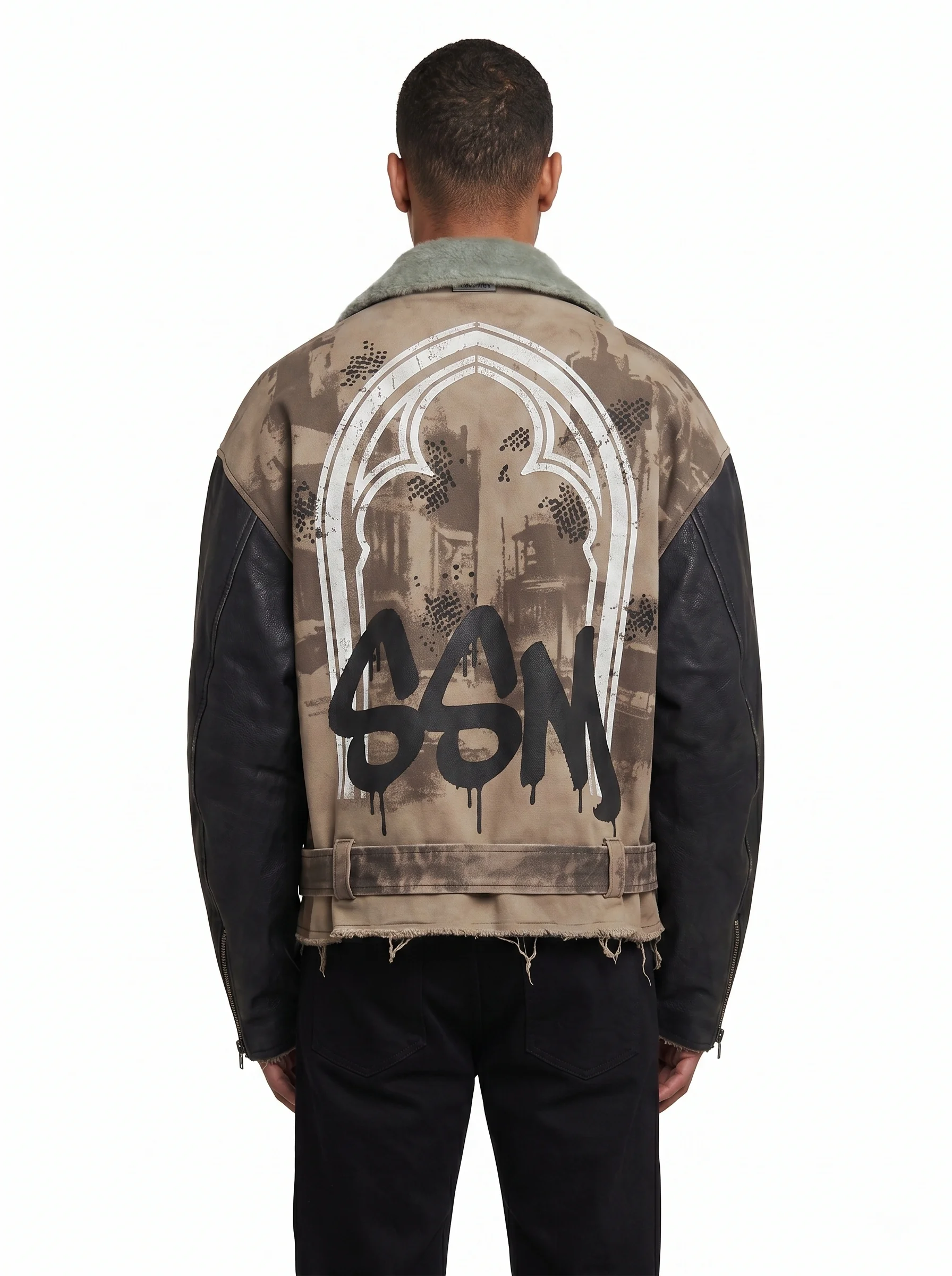 Men's Custom Faux Leather Shearling Aviator Jacket Vintage Distressed Biker Coat Winter Streetwear Outerwear by Ayzelify OEM manufacturing detail 2