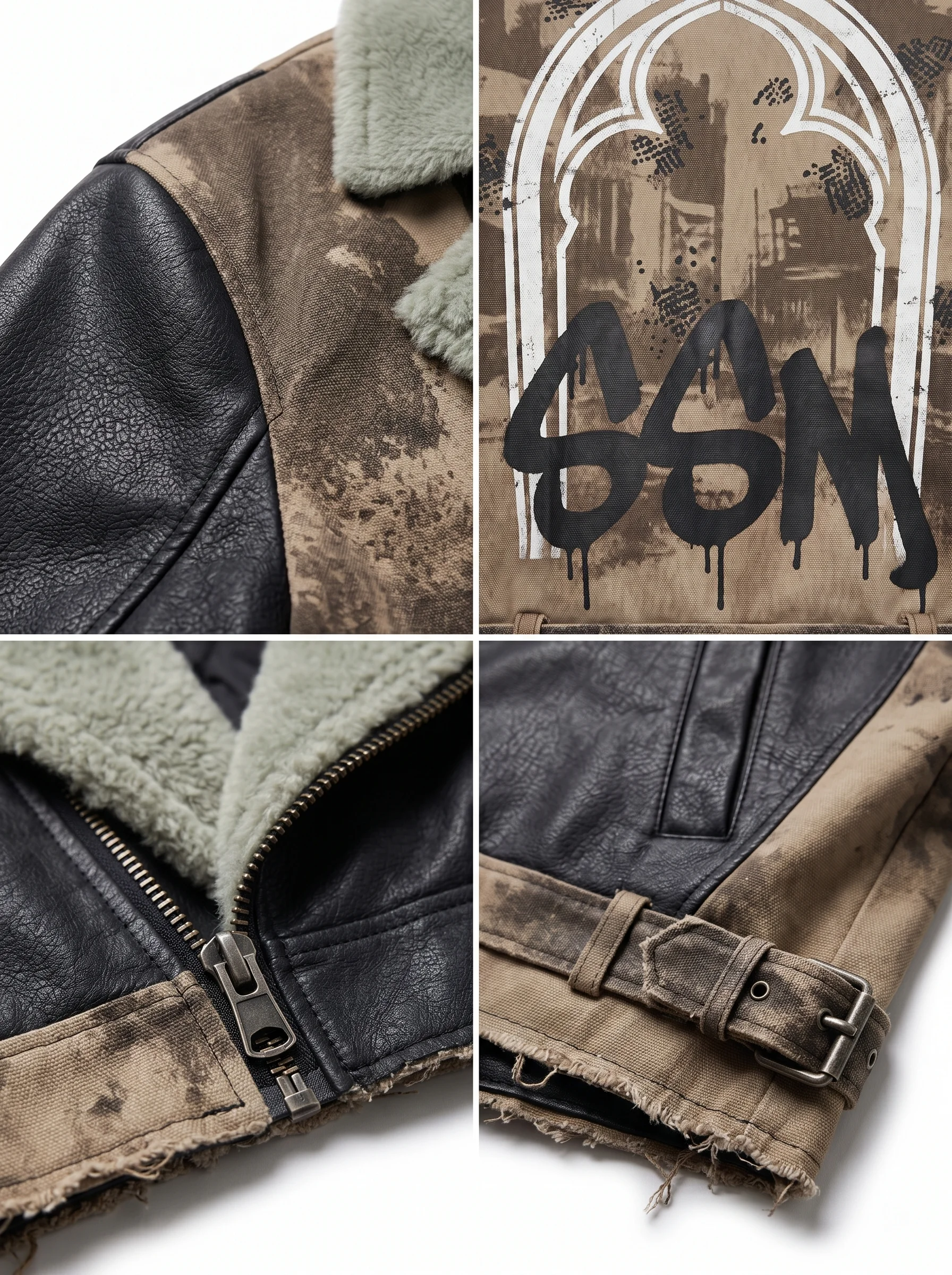Men's Custom Faux Leather Shearling Aviator Jacket Vintage Distressed Biker Coat Winter Streetwear Outerwear by Ayzelify OEM manufacturing detail 4