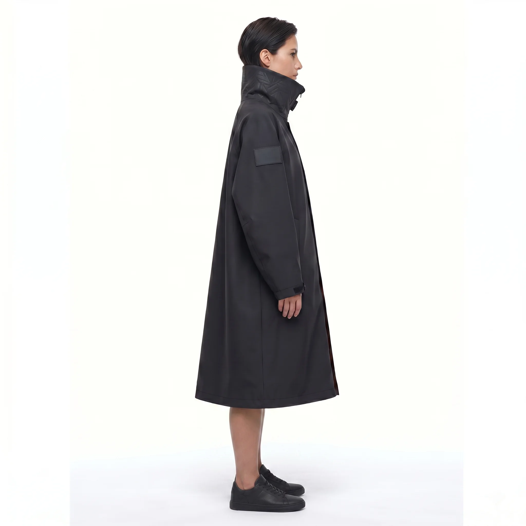 Custom Techwear Long Trench Coat 3-Layer Waterproof Membrane Oversized Welded Seam Hardshell Jacket Avant-Garde Outerwear OEM manufacturing detail 3