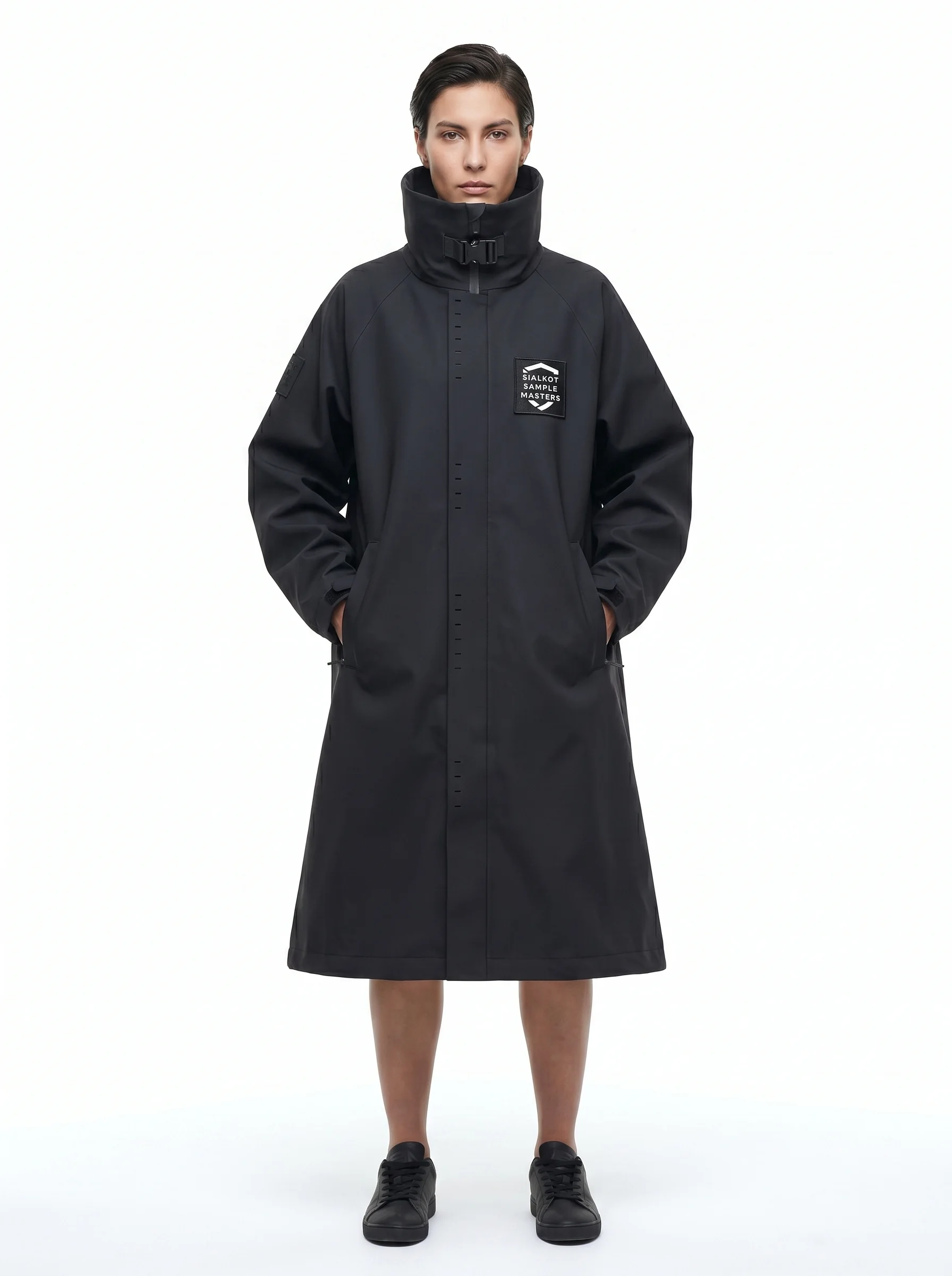 Custom Techwear Long Trench Coat 3-Layer Waterproof Membrane Oversized Welded Seam Hardshell Jacket Avant-Garde Outerwear OEM - Custom Apparel Manufacturer Sialkot Pakistan