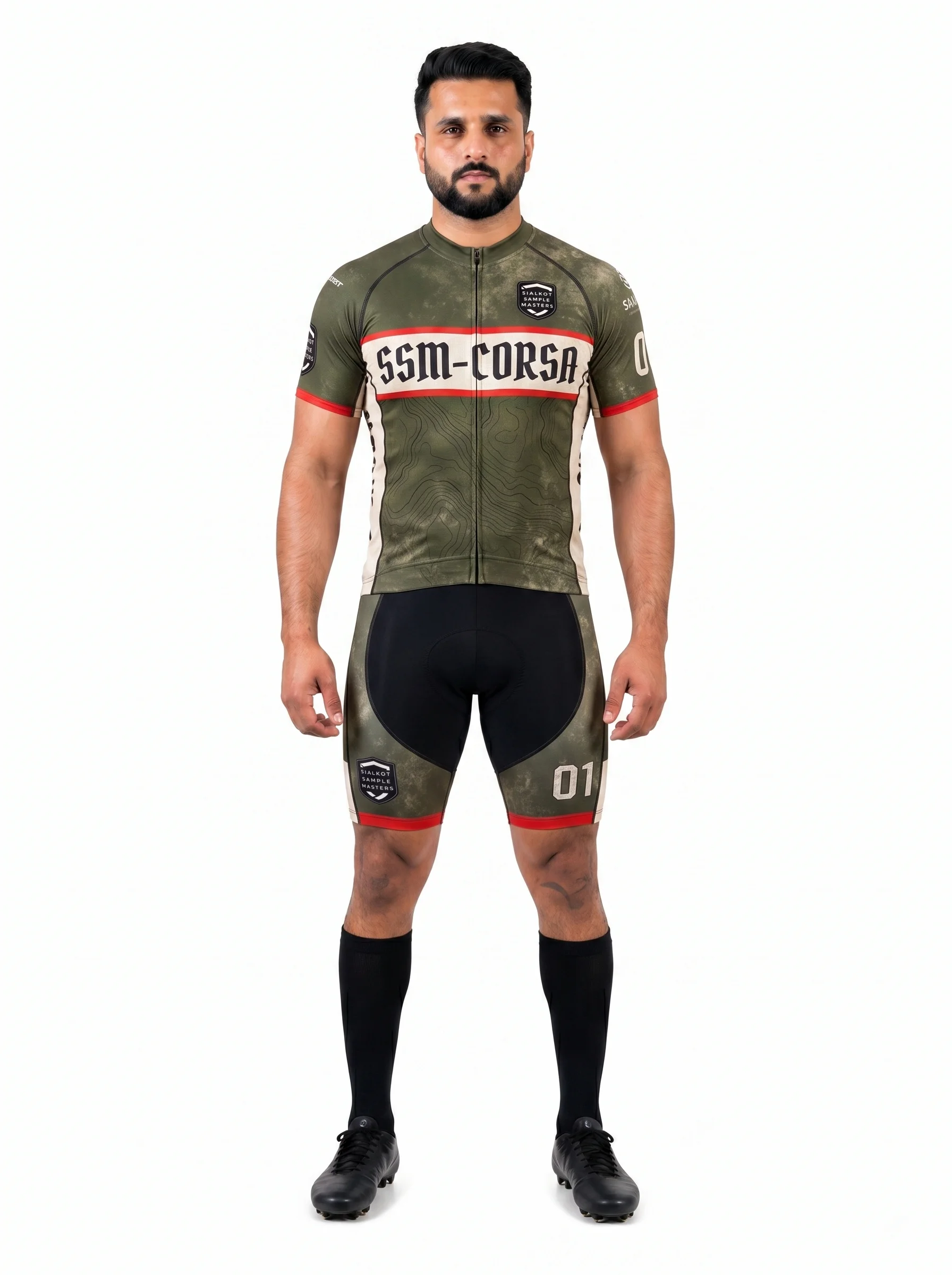 Custom OEM Men's Pro Aero Cycling Kit 140GSM Aero Poly Sublimated Racing Jersey and 220GSM Lycra Bib Short Set - Custom Apparel Manufacturer Sialkot Pakistan