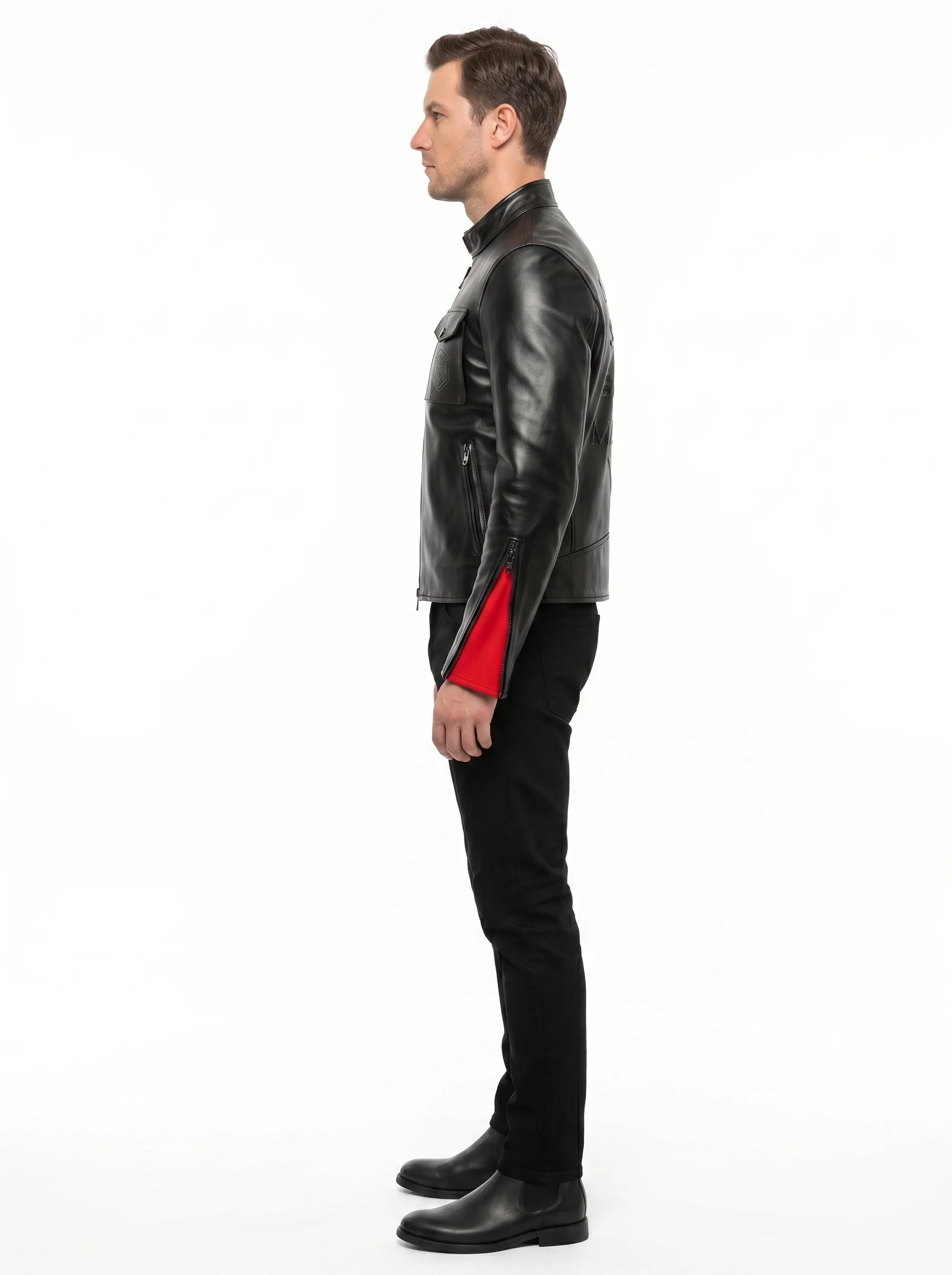 OEM Custom 1.0mm Horsehide Leather Cafe Racer Jacket Detachable Cargo Pocket Asymmetrical Techwear Biker Jacket Men manufacturing detail 3
