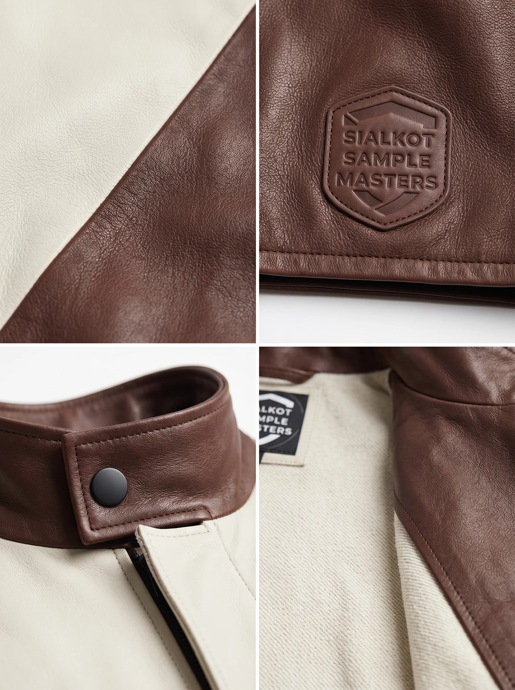 Custom Oversized Two-Tone Leather Cafe Racer Jacket 0.8mm Goatskin Diagonal Color Block Men's Streetwear Outerwear OEM manufacturing detail 4
