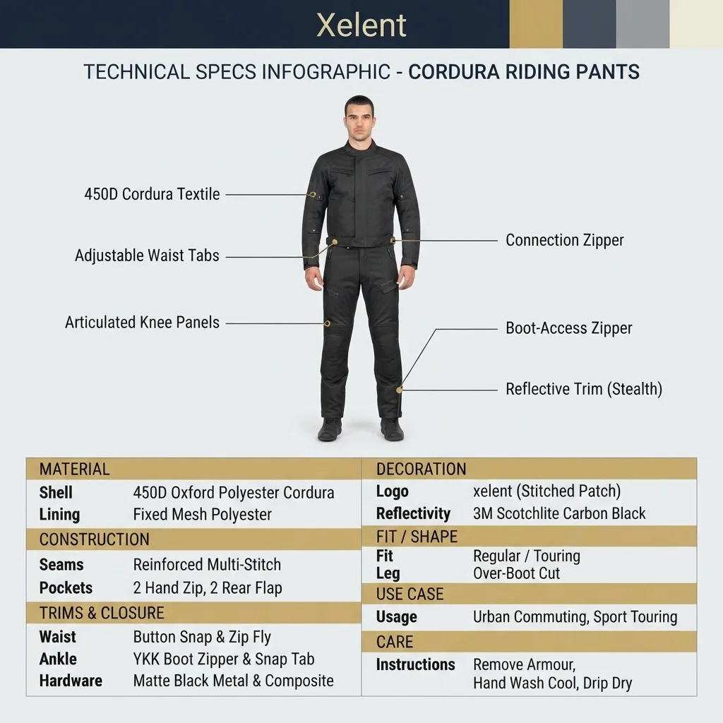 Premium Cordura Textile Motorcycle Riding Pants Waterproof Adventure Touring Motorbike Trousers Men OEM Custom Xelent Huntgear manufacturing detail 5