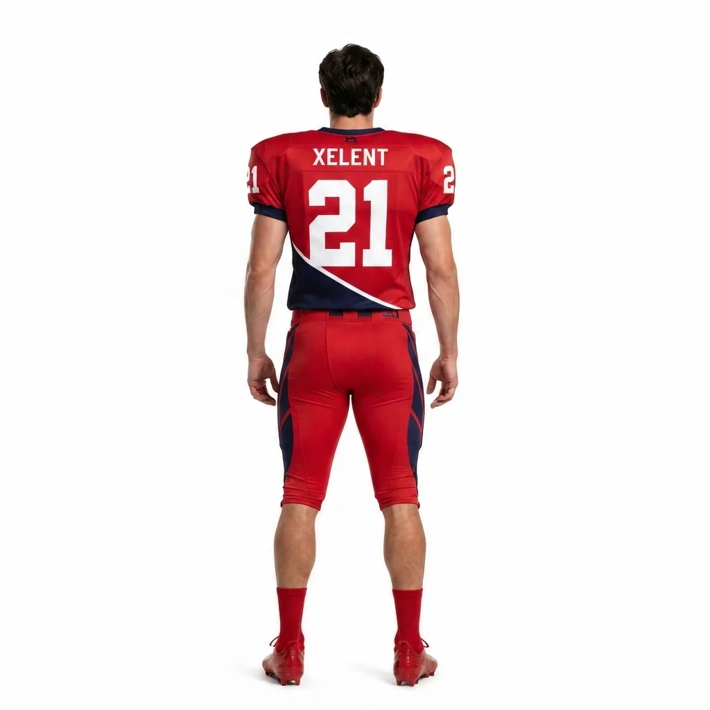 Custom 100% Polyester Mesh American Football Uniform Red Color Rush Youth High School Football Jersey and Pants OEM manufacturing detail 2